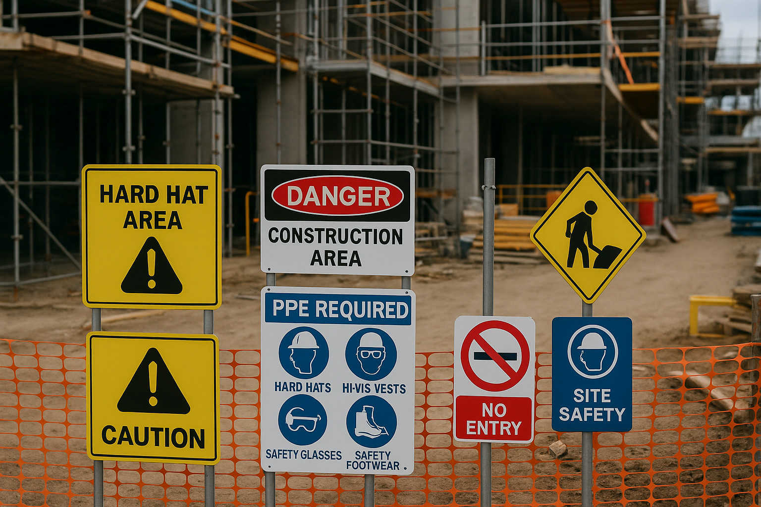 Just a building site with site safety signs